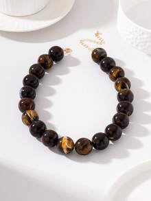 Mydear 1pc Vintage Geometric Resin Beaded Necklace, Brown Tone, Suitable For Women's Daily And Party Wear - Coffee Brown Beaded Necklace - View 2