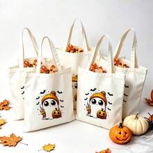 1/5/10pcs Cute Pumpkin Ghost Skeleton Bat Spider Black Cat Little Devil Lantern Pattern Halloween Theme Reusable Fabric Tote Shopping Bags Trick Or Treat Bags, Small Batch Multi-Piece Set Trick Or Treat Bags Storage Bags, Essential Halloween Shopping Gift Packaging Bags, Suitable For Christmas Decoration Indoor Outdoor Yard Garden Lawn Entrance Small Gifts, Essential Halloween Party Small Gift Storage Bags Gift Bags - Multicolor - View 17