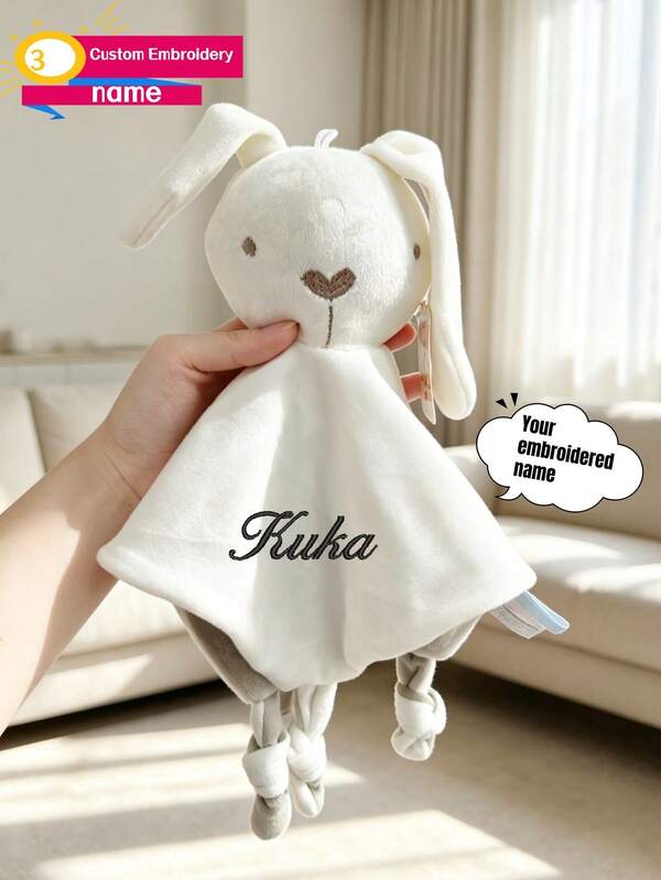 Personalized Embroidered Name & Custom Letter Comfort Blanket, Soft Skin-Friendly Fabric, Can Be Used As Comfort Towel, Comfort Pillow & Comfort Small Blanket. Four-Corner Knot Design For Easy Grasping And Chewing, Colorful Side Ribbon For Rich Tactile Perception, Fully Exercising Sensory Development. Cute Shape, Sturdy Craftsmanship, Washable, Perfect Gift For Full Moon, 100 Days, 1st Birthday, Baptism, Holiday, New Mom, Expectant Mom.