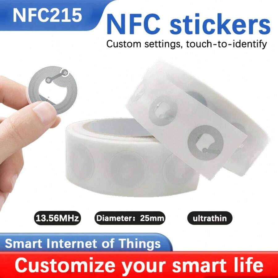 NFC Tag Ntag 215 Sticker, Blank Rewritable PVC NFC Card Round Label 25mm RFID Tag 504 Byte Memory NFC Chip, Compatible With Tagmo And NFC-Enabled Phones And Devices, RFID Sticker - Model 215 - View 1