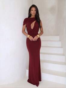 Elegant Women's Sleeveless Knit Maxi Dress, Asymmetrical Round Neck ...