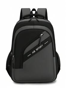 中性背包，海軍藍與黑色拼接 AB SPORT 字母日常包，多個斜向拉鍊隔層，適合學校、運動、日常通勤 - 彩色 - 查看 2