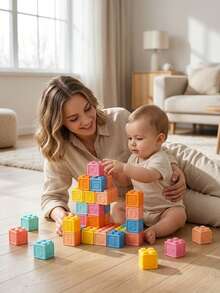 Soft Rubber Building Blocks For Infants, Educational And Cognitive Toys For Early Learning, Stacking And Building, Designed For Grasping Training, Chewable Soft Rubber Toys, Suitable For Baby, Promoting Cognitive Development, Birthday/Halloween Gift - Multicolor - View 6