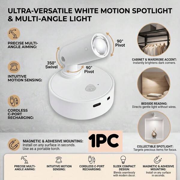 3-Color LED Wall Light, 360° Rotatable Magnetic Wall Lamp, Motion Sensor Night Light, Touch Dimming Spotlight, Suitable For Bedroom, Hallway, Closet, Kitchen