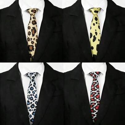 Men's Leopard Print Skinny Tie, Multi-Color Spotted Pattern Glossy Narrow Necktie, Party Retro Suit Styling Niche Accessory