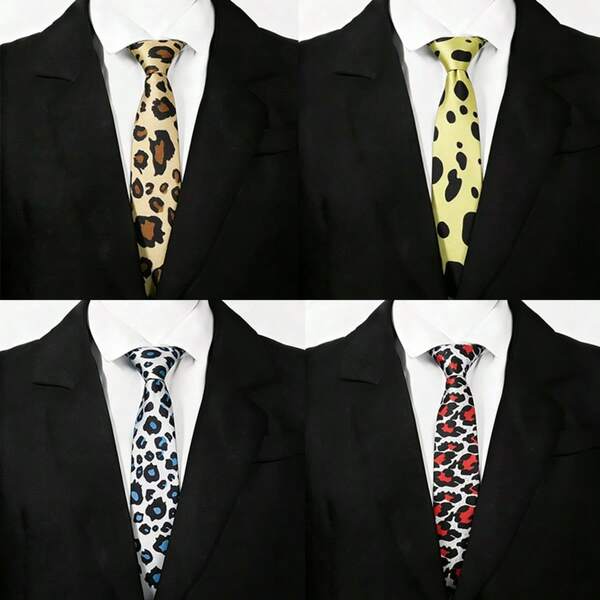 Men's Leopard Print Skinny Tie, Multi-Color Spotted Pattern Glossy Narrow Necktie, Party Retro Suit Styling Niche Accessory