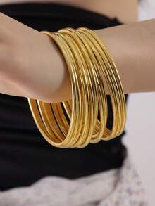 3/6/10pcs Fashionable Gold/Silver Stacked Bracelets For Women - Vintage Minimalist Style, Iron Material, Perfect For Daily Wear (Note: Size Is Relatively Large, Please Choose According To Your Needs) - Gold - View 4