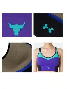 Under Armour Women's Sports Bra Pjt Rck Lets Go LL Infty Bra-PPL 26 Summer New Running Fitness Colorblock Training Bra 1380191-523 - Purple/Blue - View 5
