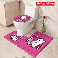 Sanrio Hello Kitty Heart Pattern Shower Curtain Set, 4 Pieces, Includes Bathroom Decor And Matching Hooks For Daily Use (2 Shower Curtains, 1 Toilet Lid Cover, 1 Shower Curtain) - 4-piece Shower Curtain Set - View 9