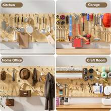 Bamboo Pegboard Organizer Set, 6 Panels 16"X12" With 48 Hooks -Friendly Wall Mounted Storage Rack For Tools, Crafts And Office Natural Bamboo Pegboard System With Accessories - Natural Bamboo - View 7