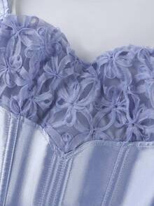 Women's Light Blue Satin Corset Top, Shoulder Strap Long Boning Bustier, Halloween Party Date Outing Top, Suitable For Holiday Parties - Blue - View 5