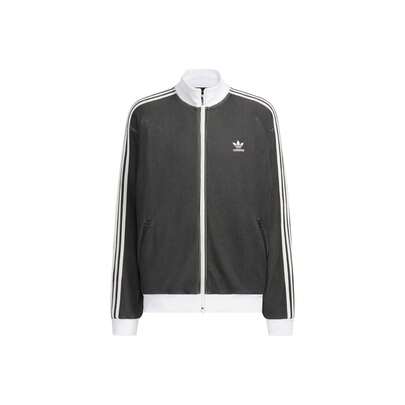 Jaket Track Top Rajut adidas Originals dengan Logo Tiga Garis, Kerah Waffle, Kerah Tegak, Gaya Sporty Longgar Lengan Panjang untuk Pria