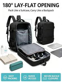 Dedoo Black Water Resistant Nylon Large Travel Backpack,Multi Compartments Side Pocket Adjustable Buckle Straps For Air Travel School Gym Weekend Daily Work - Black - View 6