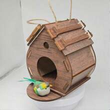 1pc Outdoor Hanging Parrot Breeding Box Landscape Decorative Bird Cage Wooden Bird House For Garden - A - View 4