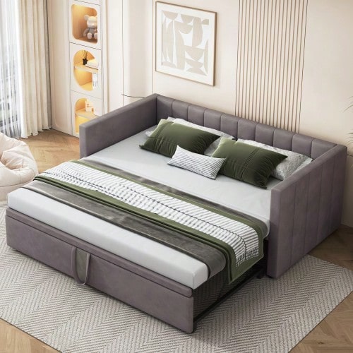 Upholstered Bed Pull-Out Sofa Bed 90/180*200 Cm With Slatted Base