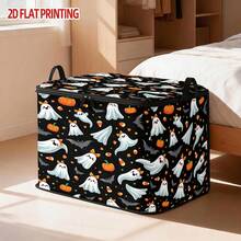 1pc Large Foldable Zipper Storage Box, Cute Bow Ghost Halloween Storage Box, Premium Style Element Print, Perfect For Home And Travel Storage - Multicolor - View 1