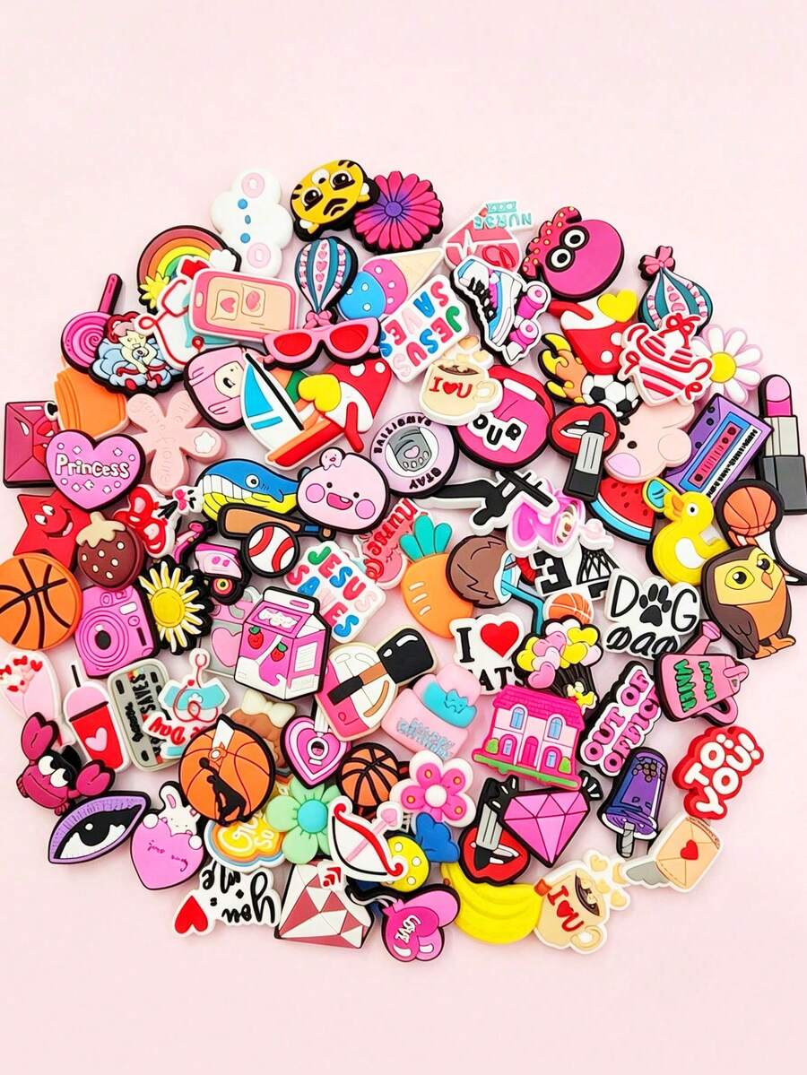 10-20-30-50-100 Pcs Hot Selling Pink Random Mixed Series DIY, Shoe Charm Accessories, Suitable For Various Wristbands, Bags And Accessories - PVC Mate - Multicolor - View 1