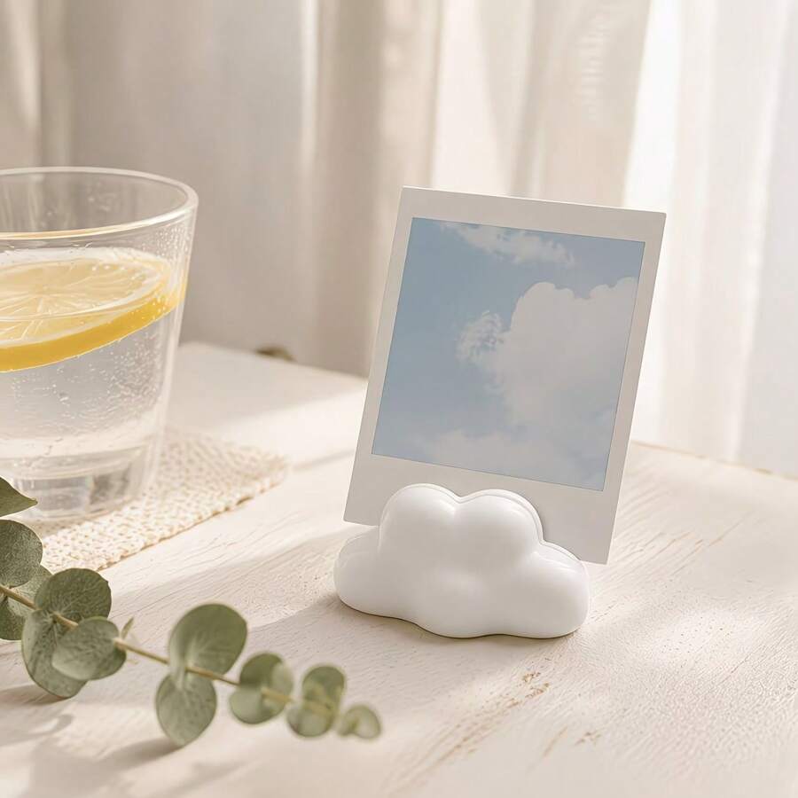 4pcs Cute Cloud-Shaped Desktop Photo Holder, Pure White Cloud Memo Card Stand, Mini Photo Display Rack, Desktop Decor Small Gift - Cloud-shaped Decorative Shelf - View 1