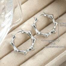 Gradient Bamboo Pattern Eternal Circle Silver Hoop Earrings, Lightweight Luxury Elegant Women's Accessory, Essential For Summer Beach, Seaside Vacation, Bridal Styling, Suitable For Vacation, Wedding, Daily Wear - Silver - View 2