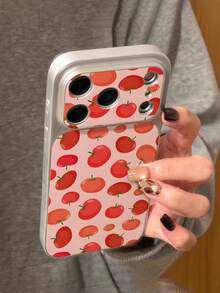 1 Peça Capa de Telefone de Couro PU com Textura de Pele de Carneiro Macia, Padrão de Tomate Fofo Personalizado, Cobertura Total, Botão Clássico, Anti-Queda, Pintura Metálica, Textura de Alta Qualidade, Adequado para Amigos, Família, Casais, Você Mesmo, Presente de Aniversário, Presente de Feriado, Compatível com Séries 17/16/15/14/13/14/12/11 - Multicolorido - Visão 1