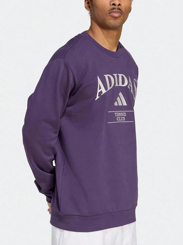 Adidas HRTG TNS G C Letter Embroidered Logo Terry Fleece Crewneck Long Sleeve Sweatshirt Men's Purple - Purple - View 1