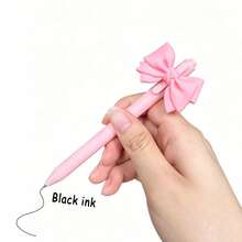 24Pcs Pink Bow Retractable Ballpoint Pens,Black Ink Smooth Writing Stationery,Office Supplies,Back To School,Party Favor Gifts - Pink - View 3