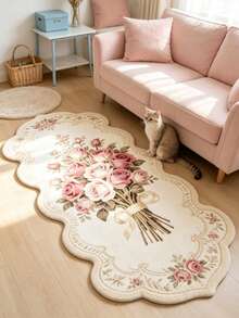 1 pieza Lazo rosa, alfombra decorativa de estilo crema, decoración de dormitorio, alfombra pequeña, alfombra, decoración del hogar, alfombra de sala de estar, alfombra pequeña de sala de estar, alfombra de dormitorio, decoración del hogar de sala de estar, alfombra de exterior, alfombra lavable - Multicolor 3 - Ver 1