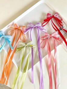 8/4/2pcs Long Ribbon Bow Hair Clips, Durable And Gentle On Hair, Cute And Sweet Hair Accessories Suitable For Pigtails - Perfect For Girls And Teens, Daily Wear, Vacation, School, And Dates - Multicolor - View 5