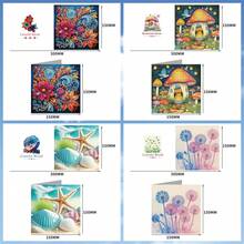 6pcs Diamond Painting Kit Greeting Cards With Flower, Shell, Dandelion, Mushroom House Patterns, Paper Material With Partial Mosaic Craft, For Atmospheric Decoration, New Year And Thanksgiving Message Cards - 6Pcs - View 4