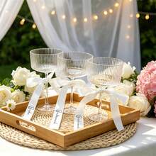 1位新娘+6件伴娘婚禮裝飾 新娘待嫁婚禮桌面裝飾品 紅酒杯裝飾 白色緞帶 婚前單身派對 新娘淋浴派對 - 查看 4