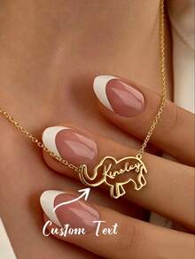 1Pc Custom Elephant Name Necklace For Women Gold Color Stainless Steel Geometric Letters Pendant Necklace Animal Jewelry Gift - Multicolor - View 3