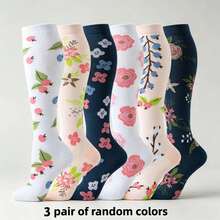 1/3/6 pares de calcetines de compresión hasta la rodilla para mujer, calcetines divertidos para volver a la escuela, compresión graduada transpirable, adecuados para correr, viajar, hacer senderismo y uso diario - Multicolor - Ver 7