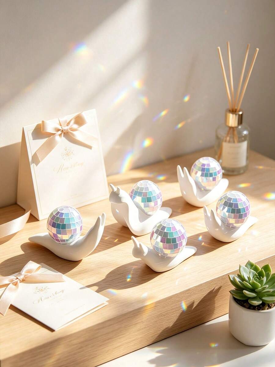 Snail Disco Ball Sun Catcher Indoor Window Decor, Refractive Desktop Ornament, Creative Home Room Decoration - A - View 1