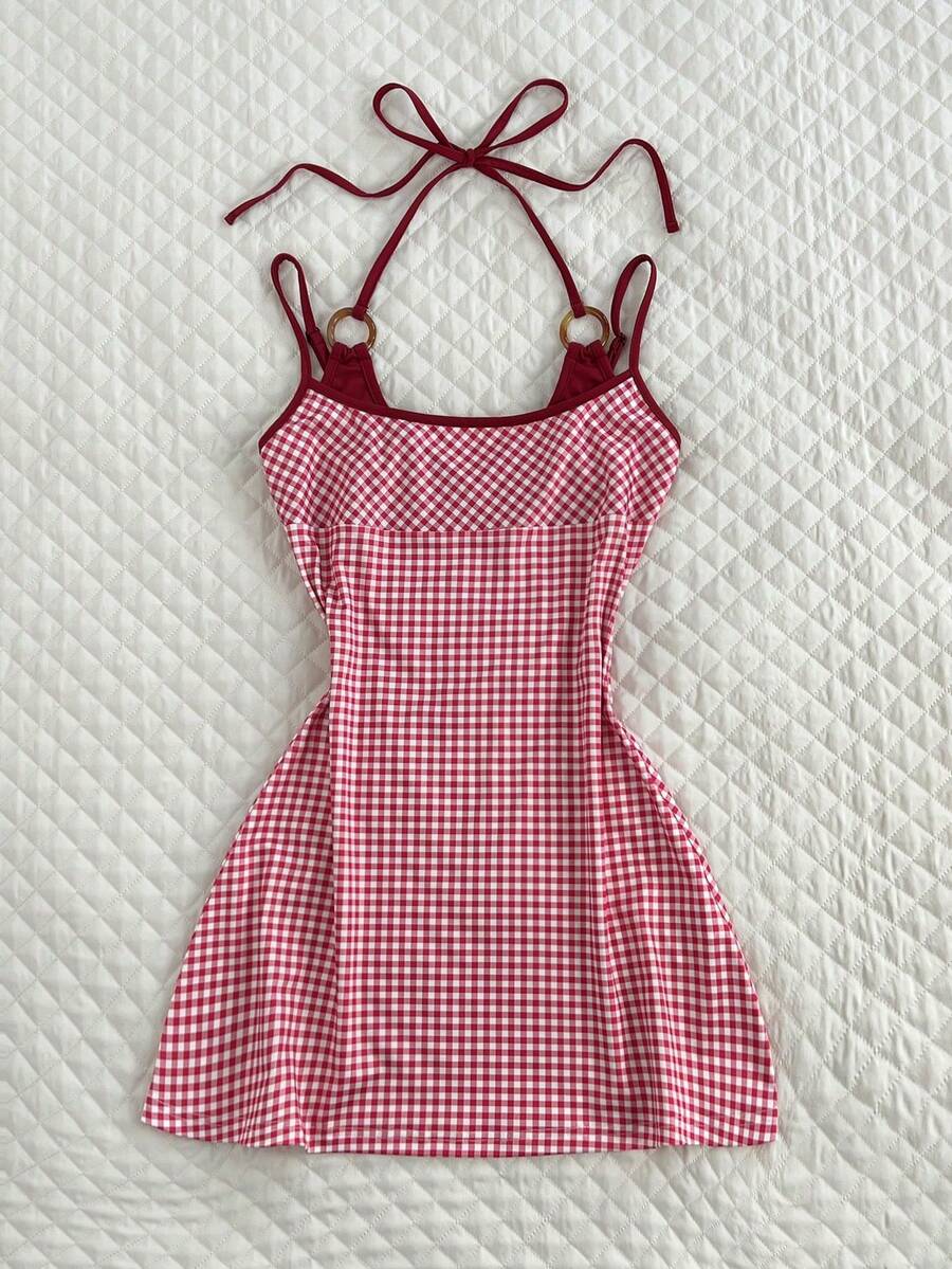 Women Mini Dresses - Red and White - View 1