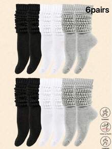 3 Pares/Conjunto de Meias Femininas da Moda até a Panturrilha, Meias até o Joelho, Meias de Barco, Adequadas como Meias Slouch, Artesanato de Tricô de Dupla Camada, Usáveis em Todas as Estações 1/6 Pares - Multicolorido - Visão 7