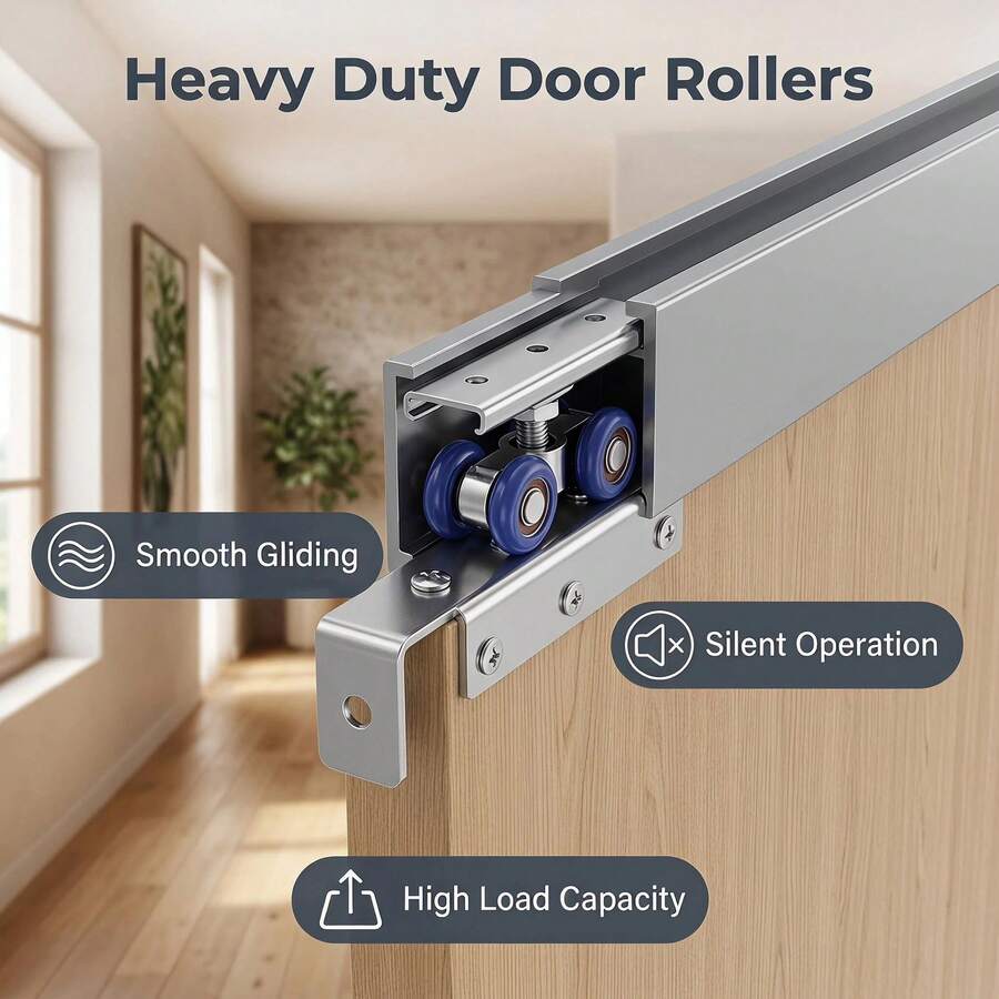 2Pcs Sliding Door Roller Hardware Slide Doors Pulley 4 Wheels Rail Track Home Room Wood Door Hanging Wheels Rail Track Pulley