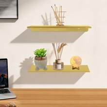 2 Pack Metal Floating Wall Mount Storage Shelves 30*12.5*3.2CM, Adhesive Wall Display Rack For Succulents, Fragrance Diffusers And Decor Ornaments, Hanging Organizer For Bedroom Study Office Wall Decor Storage - Gold - View 4