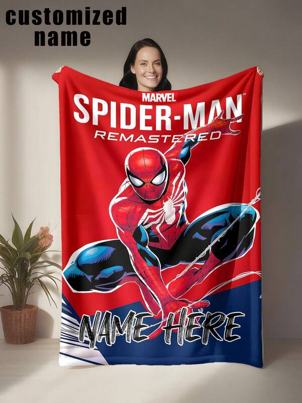 asmodee Unique Personalized Name Blanket With Spider-Man Design, Multi-Functional Blanket Suitable For Bed, Sofa, Car, Office, Camping And Travel. Soft, Comfortable, Lightweight, Warm, Suitable For All Seasons. Easy To Maintain.
