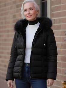 Elegant & Fashionable: Reversible Women's Down Jacket With Faux Fur And Comfortable Hood, Suitable For Autumn/Winter - Black - View 8