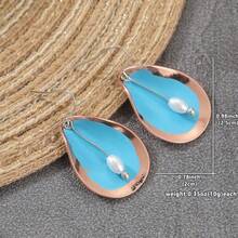 Bohemian Water Drop Dangle Earrings, Rose Gold Frame With Sky Blue Oil Drop And Floating Pearl, Lightweight And Comfortable, Suitable For Summer Outfits, Beach Vacation, Travel - Silver - View 2