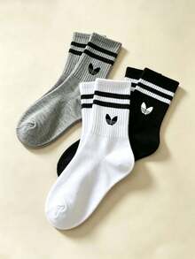 1/3/6 Pairs Men's Striped & Solid Color Mid-Calf Socks, Couple Socks, Comfortable Breathable Casual Sports Socks, Unisex, Versatile For Daily Wear - Multicolor - View 4