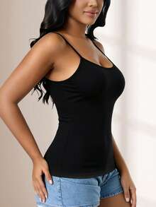 CELILIN Atasan Camisole Bergaris Hitam untuk Wanita, Atasan Tanpa Lengan Model Racerback Slim Fit yang Menawan, Pakaian Dalam Serbaguna untuk Melapisi Pakaian Lain - Hitam - View 8