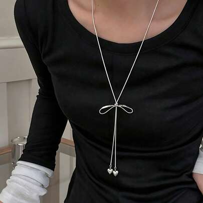 レディース ロングリボンネックレス 秋冬ファッション 万能セーターチェーン ニッチデザインアクセサリー