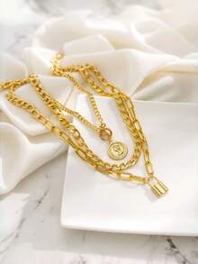 1 Peça Conjunto de Colar com Pingente de Cristal Multicamadas Estilo Boêmio Dourado, Presente de Joias da Moda para Mulheres - colar multicamadas - Visão 8