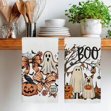 2 PIEZAS Toallas de Cocina con Estampado de Calabaza de Halloween, Lazo y Fantasma, 40*60cm Estilo de Dibujos Animados Rectangular de Microfibra, Toallas de Cocina, Paños de Plato, Manteles, Toallas de Mano, Decoración de Cocina, Decoración del Hogar de Halloween, Regalo de Inauguración de Casa para Vecinos, Perfecto para Uso en Cocina y Baño, Adecuado para Amas de Casa y Reuniones Familiares, Gran Valor, Esencial del Hogar - Blanco - Ver 8