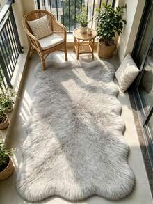 1pc Light Gray Wavy Edge Asymmetrical Area Rug, Decorative Carpet, Floor Mat, Living Room Rug, Bedroom Rug, Universal Carpet - Light Grey - View 7