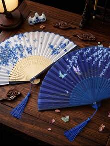 1件花卉蝴蝶圖案摺疊手扇，適合中式或西班牙風格，完美適用於婚禮、派對、表演、舞蹈、家居裝飾、節日、生日和畢業禮物，新娘竹扇，適合伴娘禮物和婚禮裝飾，可摺疊婚禮伴手禮，新娘派對和夏季活動 - 多色 - 查看 2