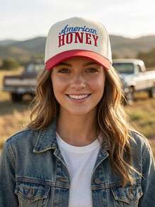 BONNY BOOM 1pc Embroidered AMERICAN HONEY Baseball Cap, Unisex Trucker Hat, Y2K Outdoor Sun Protection Adjustable Travel Vacation Gift, Perfect Gift For Friends And Family, Back To School, Halloween, Christmas, Valentine's Day, Mother's Day, Father's Day, Wedding, Bachelor Party, Carnival - American Honey - View 8