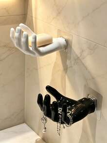 1 pieza Estante de almacenamiento de joyas montado en la pared con forma de mano, jabonera con diseño creativo de palma, adecuado para baño, dormitorio, tocador - Multicolor - Ver 2