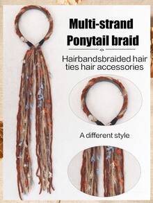 Vintage Plush Maillard Color Palette Colorful Long Tassel Ribbon Headband, Braided Headband, Bohemian Style Women's Hair Accessory - Multicolor - View 5